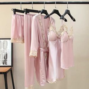 Women pajamas 5 pieces silk sleepwear